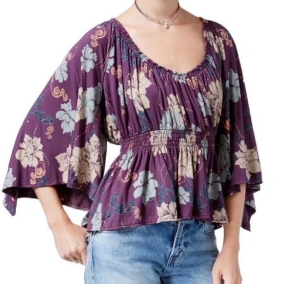 Free People Tops - Free People Plum Glenside Peasant Bell Sleeves Top Size Large - MRSP: $88